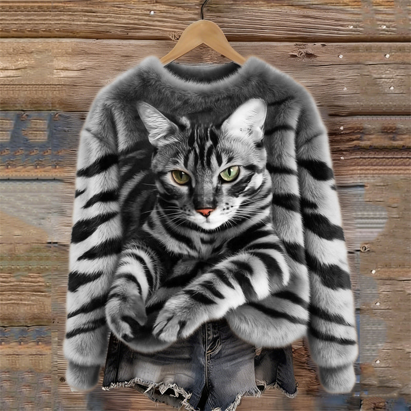 Optimized Product Title: "Gemütlicher Plüsch-Sweatshirt mit Tiger- und Tabby-Kätzchen-Design – Weiches, Warmes Damenoberteil für Tierliebhaber" 

This title includes relevant keywords while emphasizing comfort and target audience.
