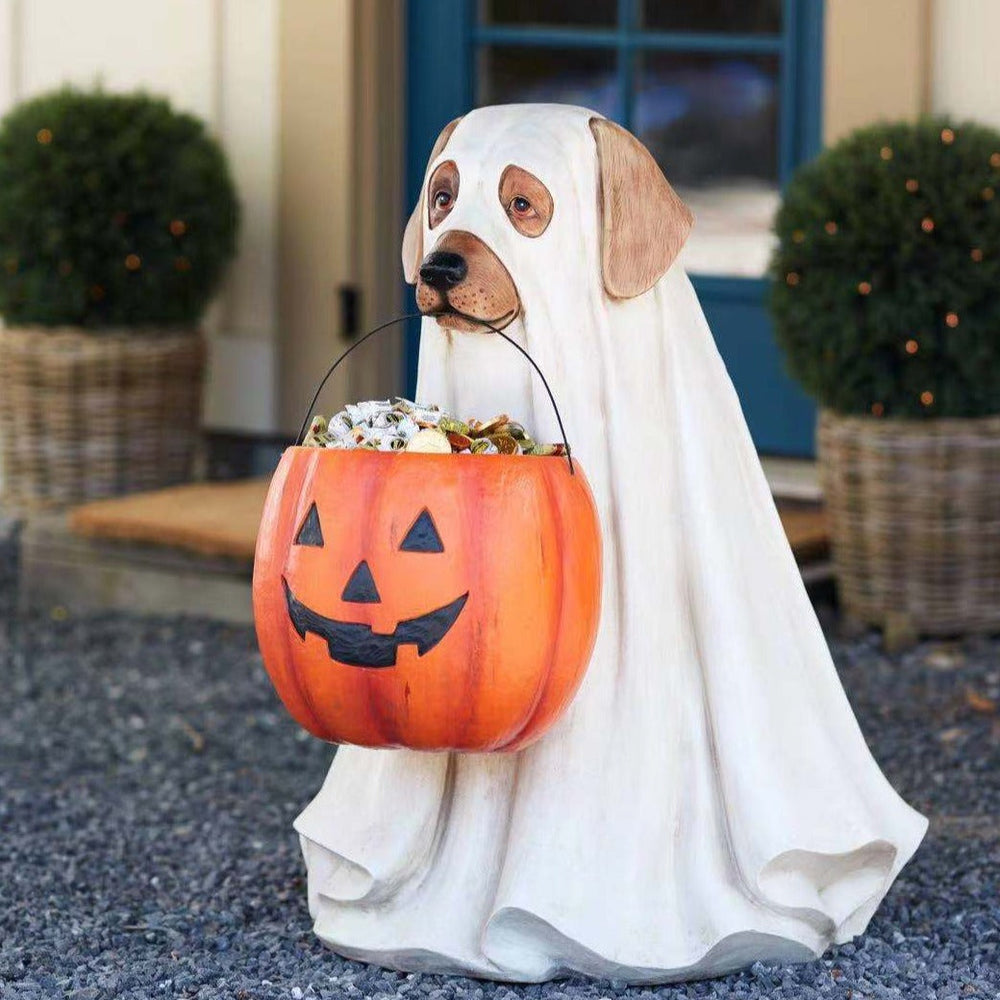 Resin Pumpkin Puppy Garden Figurine