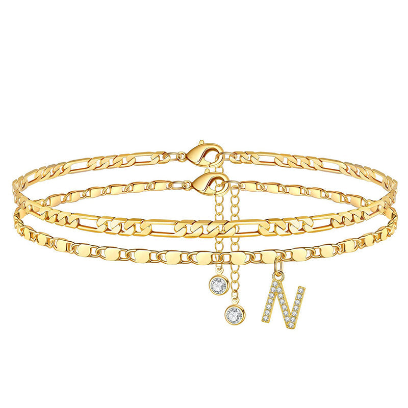 Layered Rhinestone Anklet – Women's, Gold-Plated & Adjustable Clasp