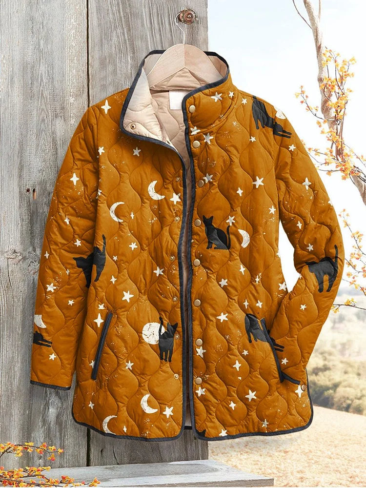 Enhanced Product Title: "Schwarze Katzen Halloween Print Steppjacke für Damen – Stylische Casual Jacke für Halloween-Feiern" 

This title includes relevant keywords while maintaining clarity and appeal for potential buyers.