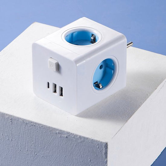 4-Outlet Power Cube – 2 USB Ports, Compact Multi-Socket with On/Off Switch, White