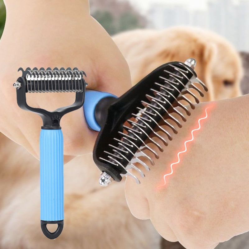 Pet Deshedding Brush – Double-Sided Safety Blades, Small & Large Sizes for Dogs & Cats