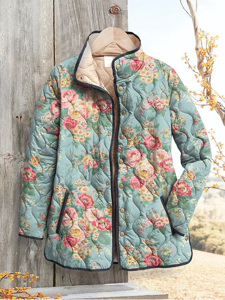 Gesteppt Damenjacke mit Eleganten Blumenmuster – Stylische Frühlingsjacke für Damen