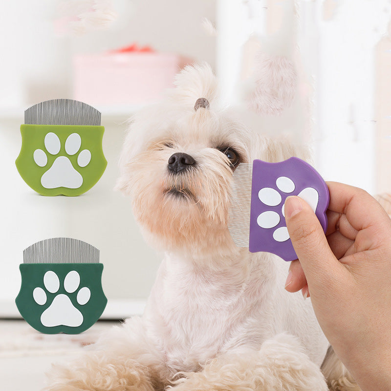 Pet Grooming Comb – Fine Metal Teeth, Ergonomic Paw Handle & Multi-Color
