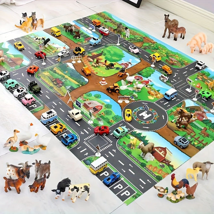 DuoPlay – Kids Play Rug with Farm & Traffic Theme
