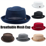 Pork Pie Mesh Hat – Breathable Summer Fedora, Unisex, Adjustable 58–60cm