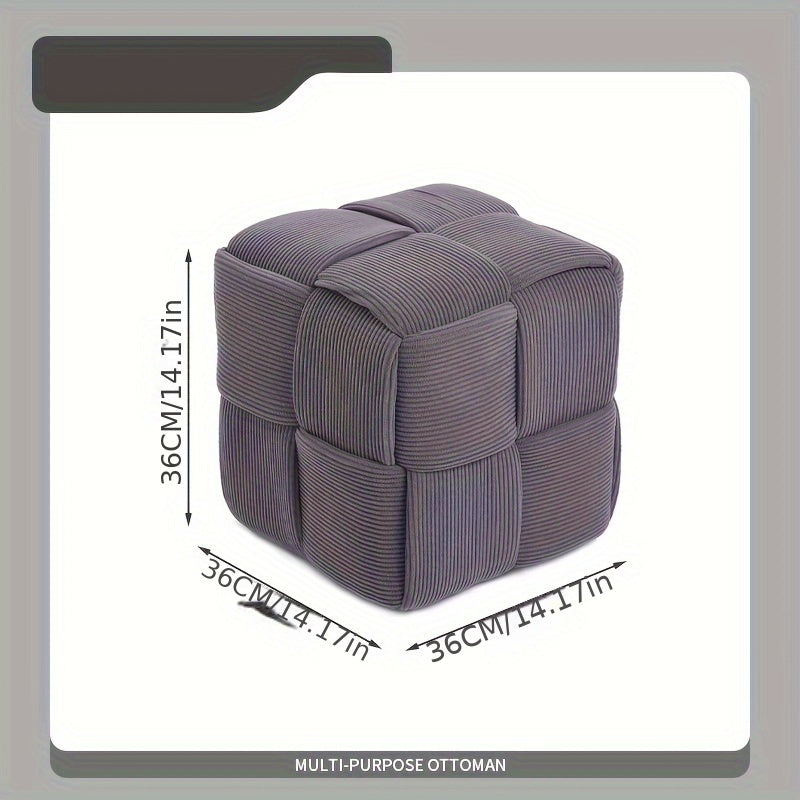 Corduroy Footstool Ottoman – Foam-Filled, Extra Seat & Soft Velvety Cover