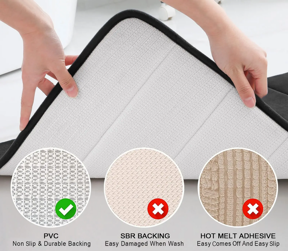 Memory Foam Bath Mat – Non-Slip PVC Backing, Water-Absorbent & 3D Striped Design