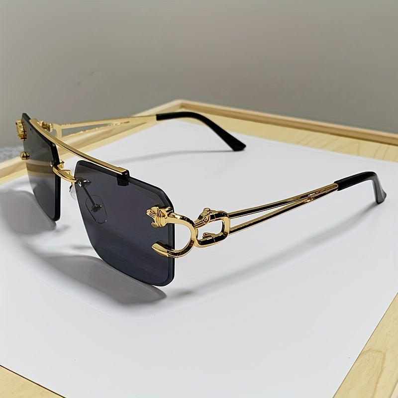 Men's Rimless Sunglasses – UV400 Protection, Tiger Temple Design & Anti-Glare Lenses