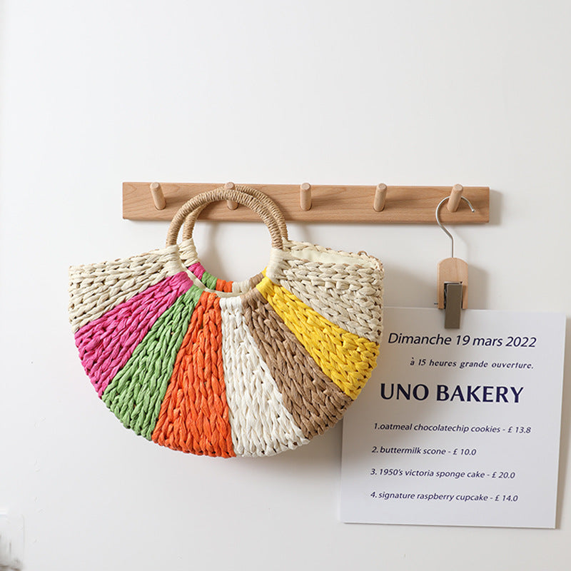 Strandtasche Geflochten – Bunte Regenbogen-Streifen