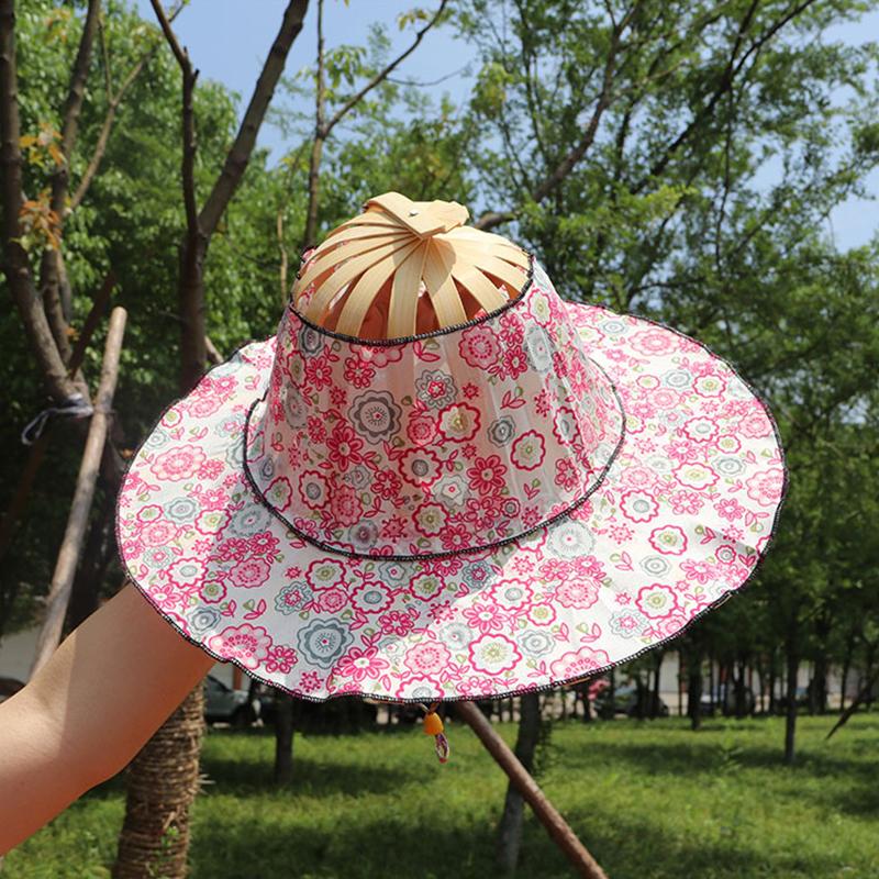Women's Foldable Sun Hat with Built-In Fan – UV Protection, Bamboo Silk & 38.6cm Brim