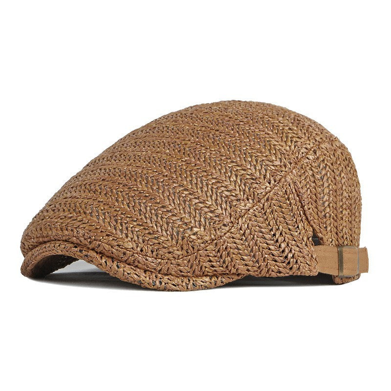 Men's Summer Flat Cap – Breathable Herringbone, Adjustable 55–59cm, UV Protection
