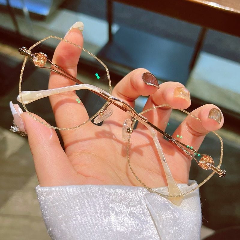 Frameless Reading Glasses with Blue Light Filter and Decorative Stones