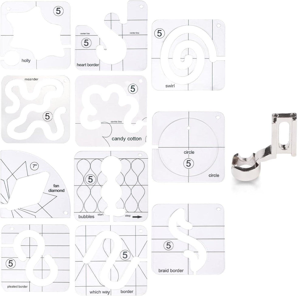 Free-Motion Quilting Stencil Set – 11 Acrylic Templates & Machine Guide