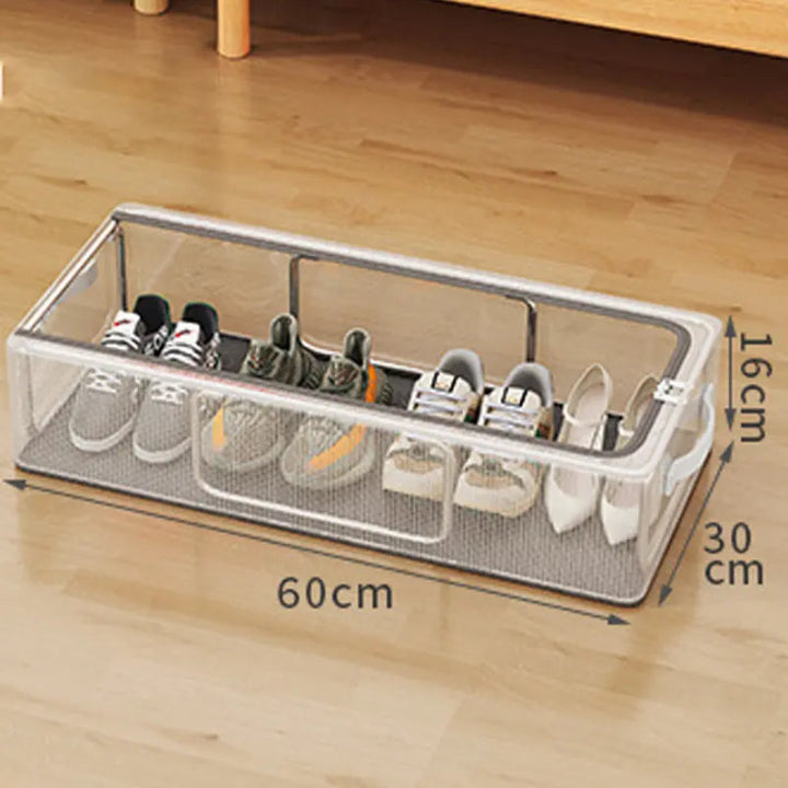 Stackable Clear Shoe Storage Box – Front-Opening PVC, Steel Frame & Waterproof Design