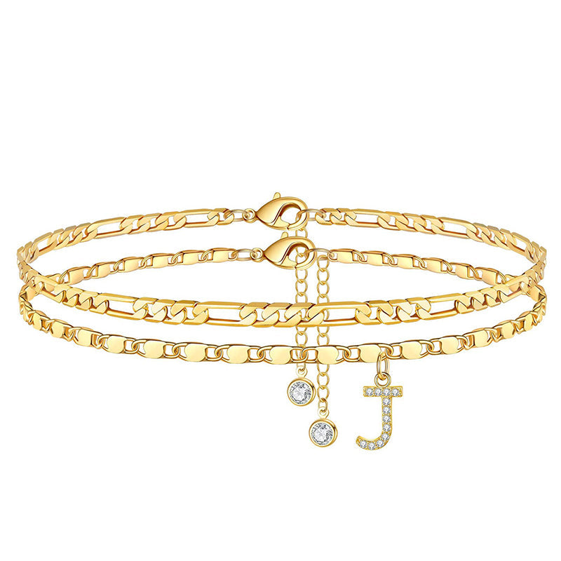Layered Rhinestone Anklet – Women's, Gold-Plated & Adjustable Clasp