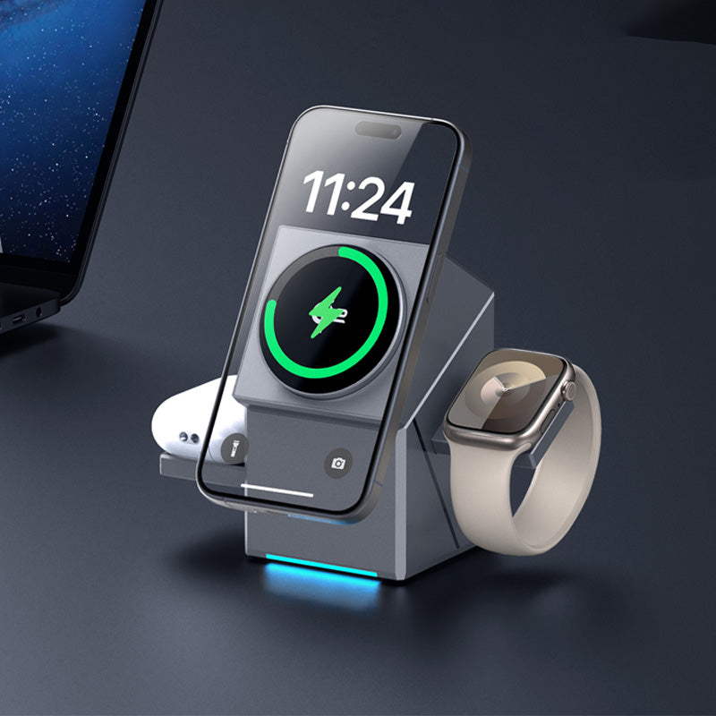 3-in-1 Wireless Charger – 15W MagSafe, Foldable & Phone/Watch/Earbuds