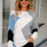 Patchwork Women's Sweater with Round Neck – Clara - 3