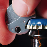 Mini Titanium Bottle Opener – Damascus Steel Blade, Keychain Size & 4.46cm Compact
