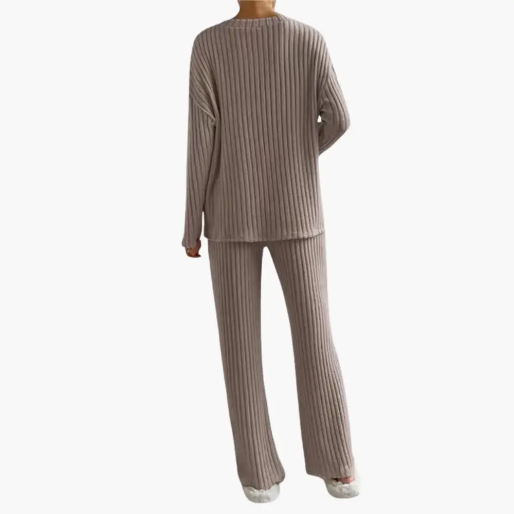 Women's Lounge Set – V-Neck, Ribbed Texture & Two-Piece