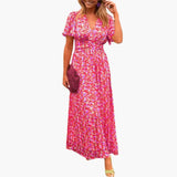 Women's Maxi Dress – Floral Print, Wrap Silhouette & V-Neck Design