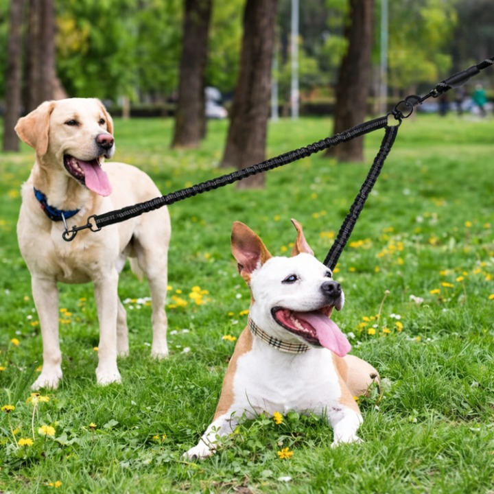 Double Dog Leash – 360° Swivel, Shock-Absorbing Bungee & Durable Nylon for Two Dogs