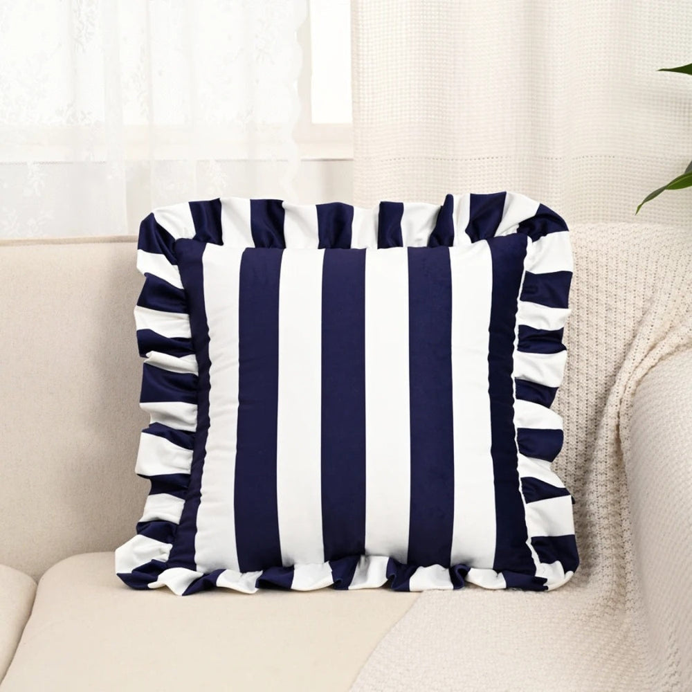 Ruffle-Edge Cushion Cover – Microfiber, 45×45cm & Striped Design
