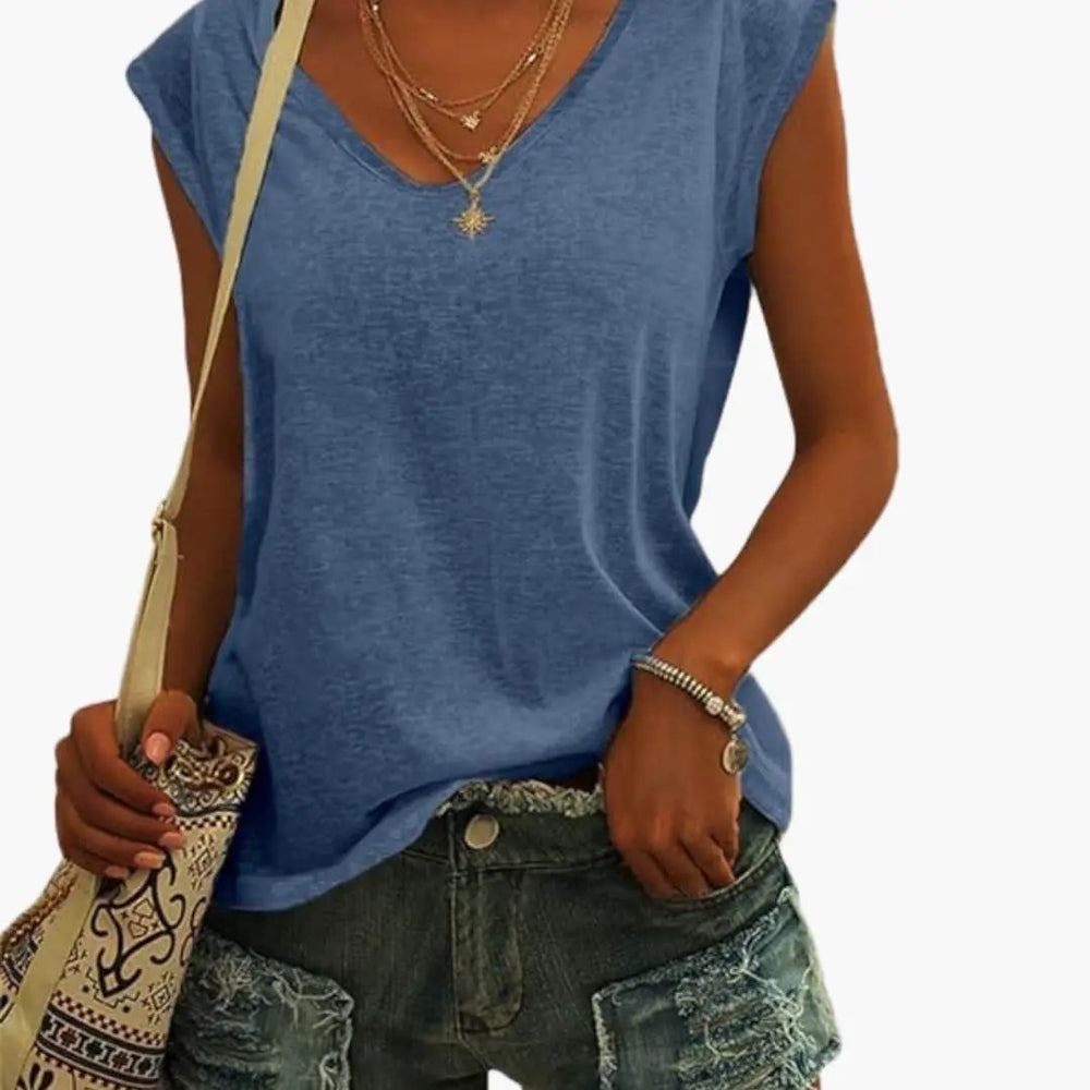 Women's Top – V-Neck, Cap Sleeves & Loose Fit