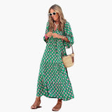 Women's Boho Maxi Dress – Floral Pattern, Wrap Design & Loose Fit