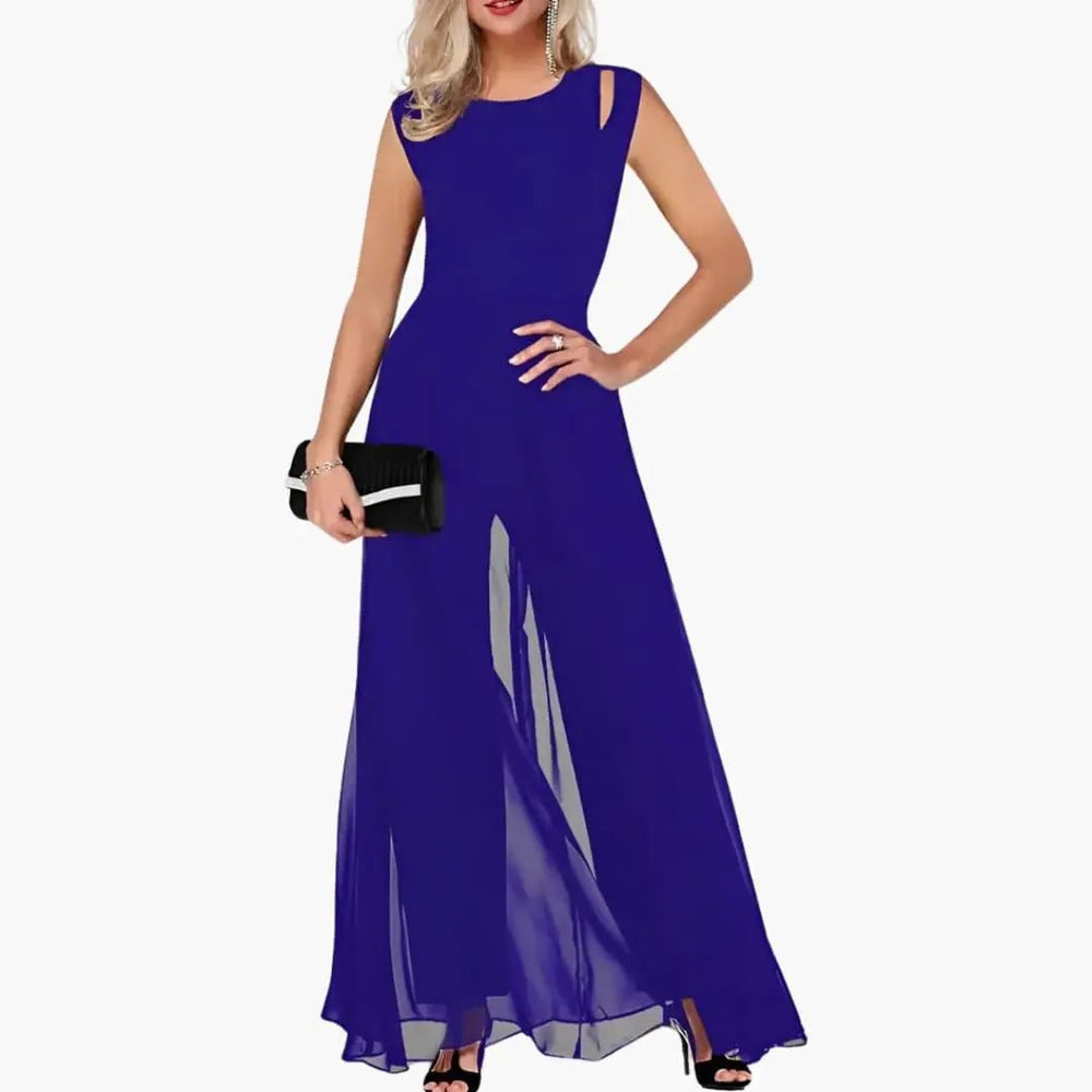 Women's Evening Dress – Black, Front Slit & Maxi Length