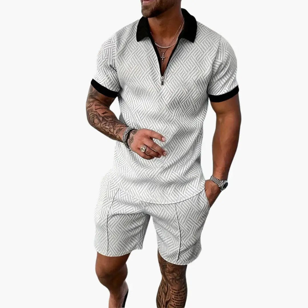 Men's Summer Shirt Set – Zip Front, Matching Shorts & Two-Piece