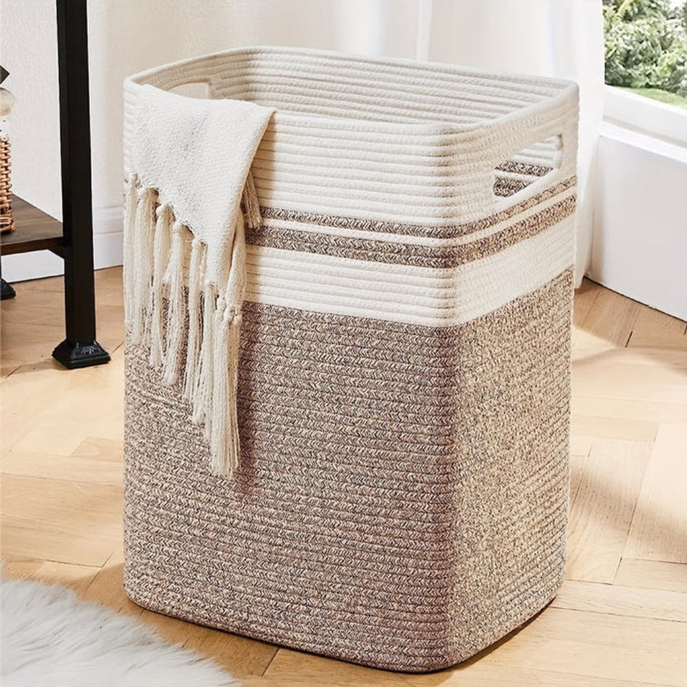 Optimized Product Title: "Großer geflochtener Baumwollseil-Wäschekorb mit praktischen Griffen – Ideal für Wäsche und Aufbewahrung" 

This title includes relevant keywords while providing additional context to attract potential buyers.