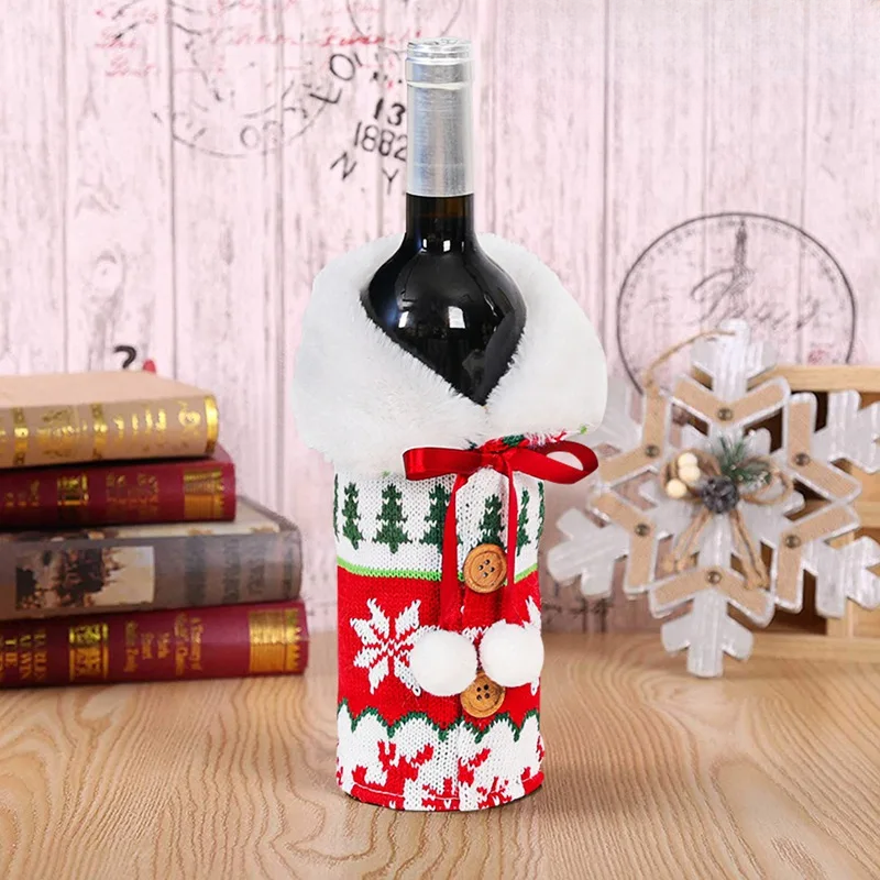 Christmas Wine Bottle Cover with Fur Collar – Santa Coat Bottle Sleeve