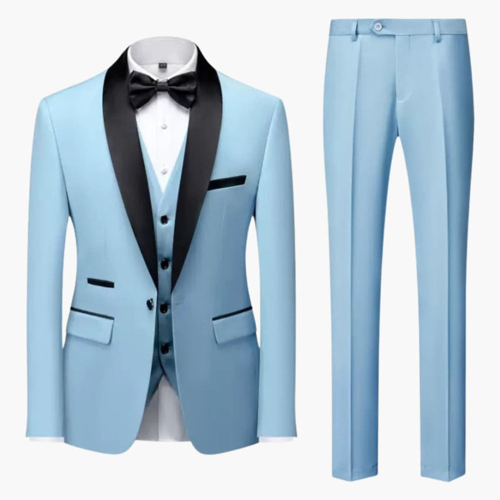 Men's Three-Piece Formal Suit – Red Accents, Shawl Collar & Slim Fit