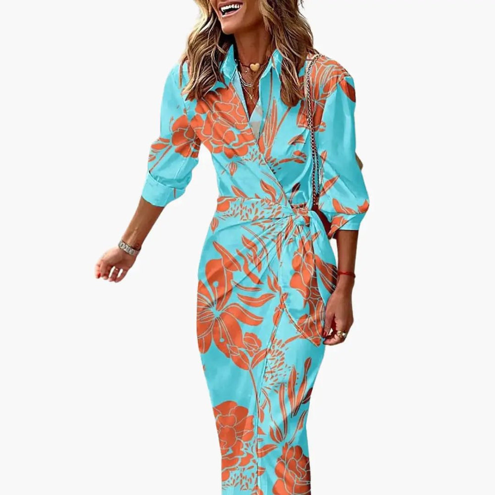 Women's Cotton Shirt Dress – Striped, Wrap Style & Midi Length