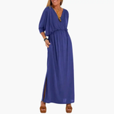 Women's Maxi Dress – V-Neck & 3/4 Sleeves