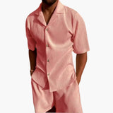 Men's Two-Piece Summer Set – Textured Fabric, Short Sleeve Shirt & Shorts