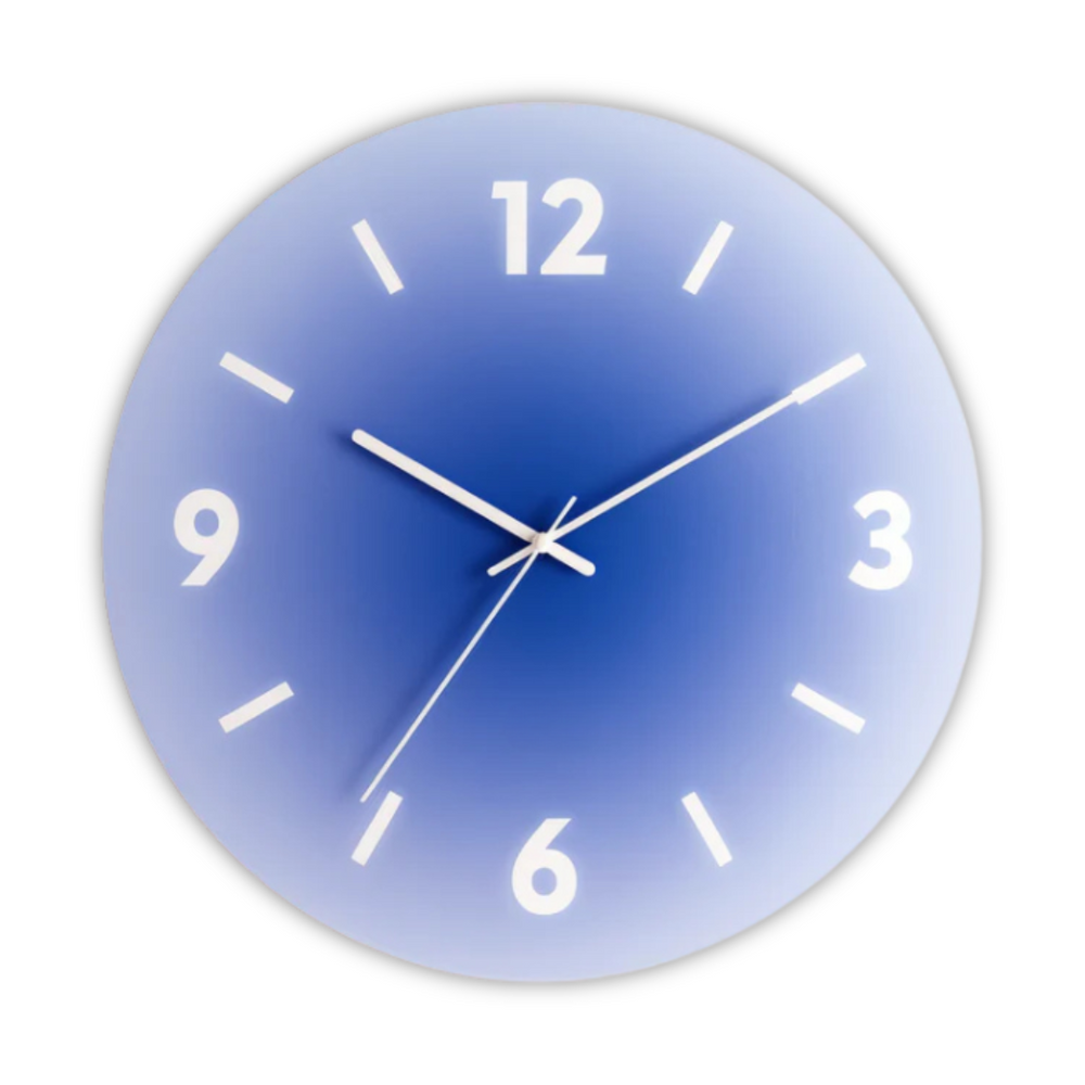 Glass Wall Clock – 30cm, Silent Quartz Movement in Orange, Blue or Purple