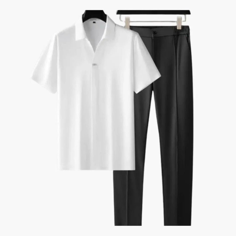 Men's Two-Piece Summer Set – Short Sleeve Shirt, Slim Fit Pants & Quick-Drying Fabric