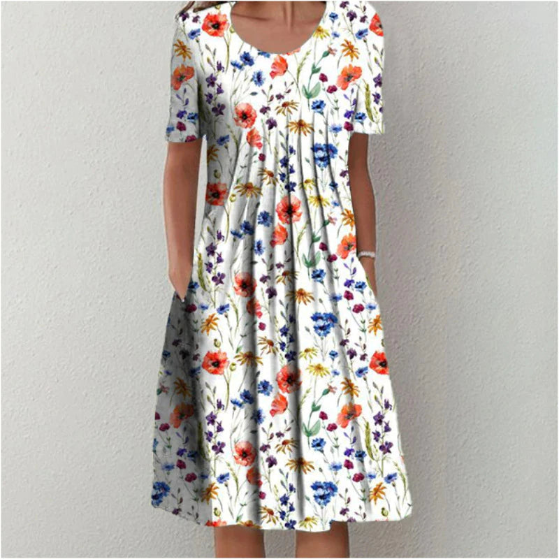 Luna Chic Summer Dress (Print) - White Red
