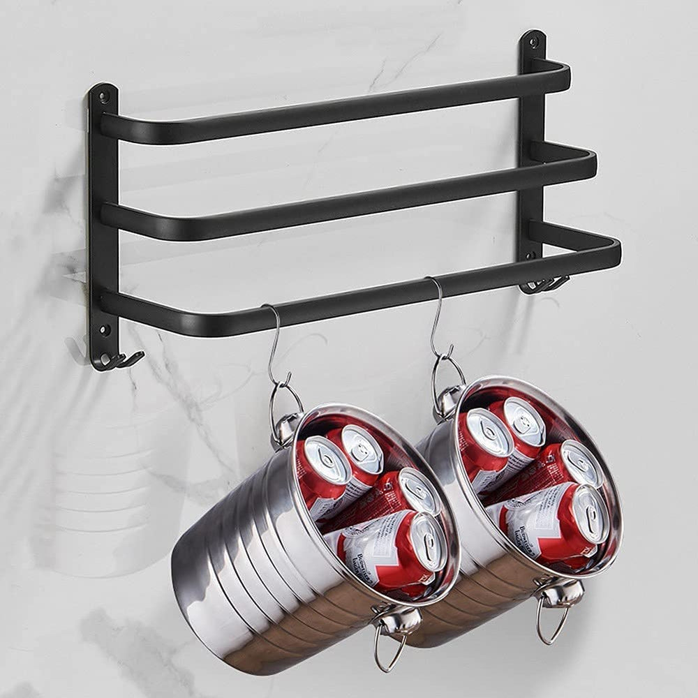 Wall-Mounted Towel Rack – No-Drill Aluminum, Matte Black & 2 or 3 Bars in 40/60cm