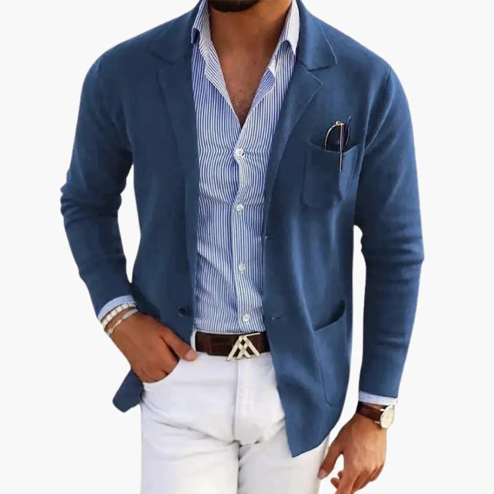 Men's Knit Blazer – Lapel Collar, Front Closure & Long Sleeve