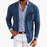 Men's Knit Blazer – Lapel Collar, Front Closure & Long Sleeve