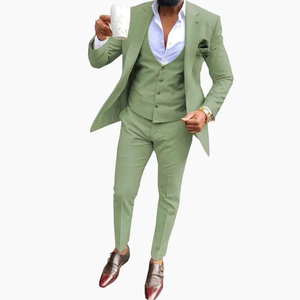 Men's Three-Piece Suit Set – Vest, Breathable Blazer & Notched Lapel Design