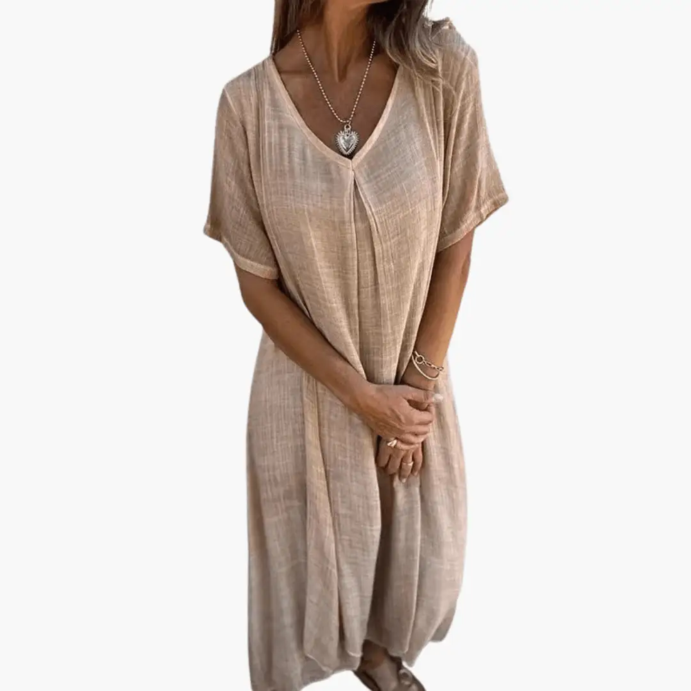 Women's Midi Dress – V-Neck, Summer & Loose Fit