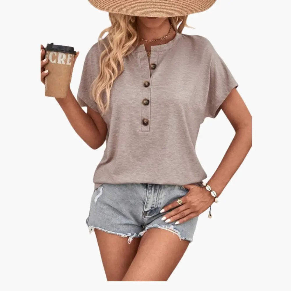 Women's T-Shirt – Button Front, Crew Neck & Short Sleeve
