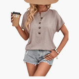 Women's T-Shirt – Button Front, Crew Neck & Short Sleeve
