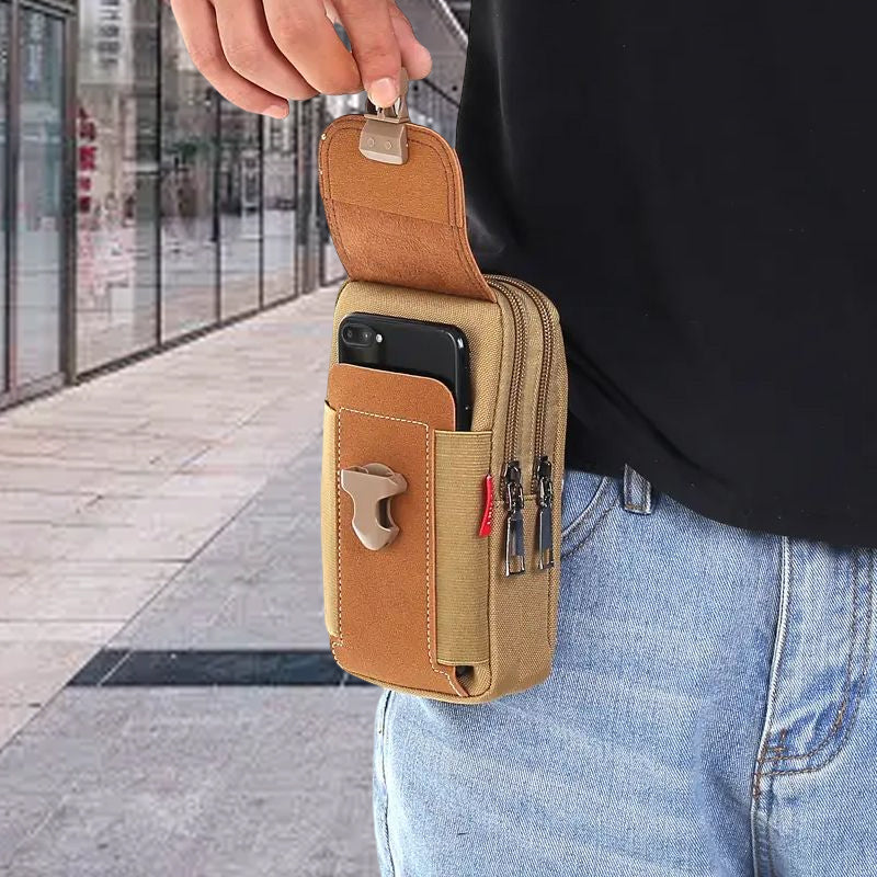 Men's Canvas Belt Bag – Water-Resistant, Phone Pocket & 18×10×5 cm
