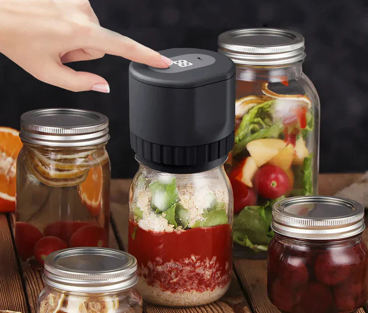 Electric Mason Jar Vacuum Sealer – USB Rechargeable, Wide-Mouth & Regular Lids, 30-Second Seal