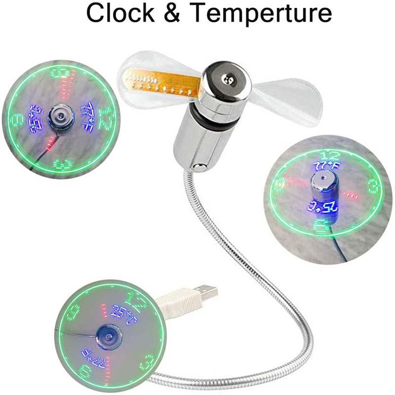 USB Desk Fan – LED Clock & Temperature Display, 41cm Flexible Gooseneck